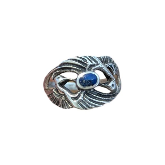 Swans Lapis Lazuli Sterling Silver 925 Intertwined Weave Boho Ring Wedding - Picture 9 of 9